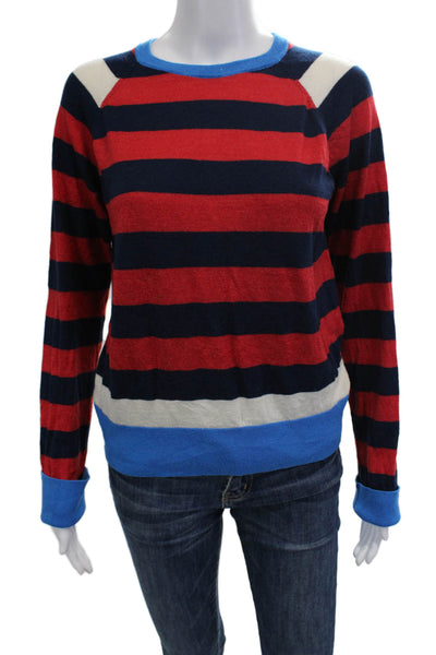 Equipment Femme Unisex Striped Blue Wool Pullover Crewneck Long Sleeve Size M