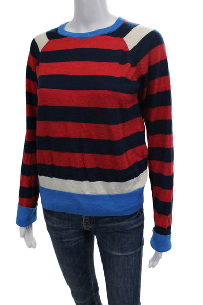 Equipment Femme Unisex Striped Blue Wool Pullover Crewneck Long Sleeve Size M