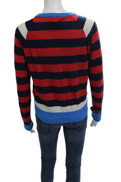 Equipment Femme Unisex Striped Blue Wool Pullover Crewneck Long Sleeve Size M