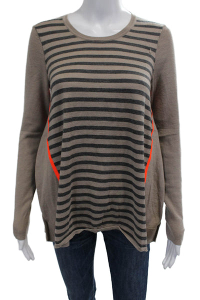 Duffy Womens Pullover Sweater Striped Beige Wool Cashmere Long Sleeve Size M