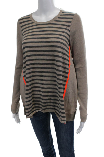 Duffy Womens Pullover Sweater Striped Beige Wool Cashmere Long Sleeve Size M