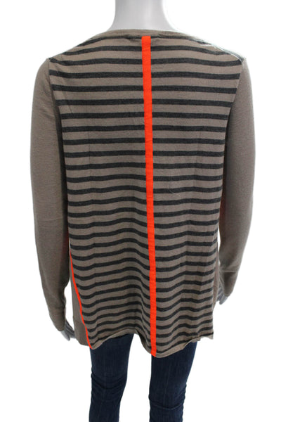 Duffy Womens Pullover Sweater Striped Beige Wool Cashmere Long Sleeve Size M