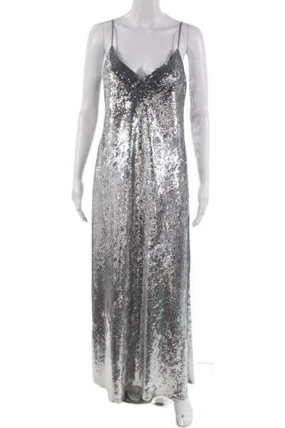 Lafayette 148 New York Womens Gray V-Neck Maxi Slip Dress Size S