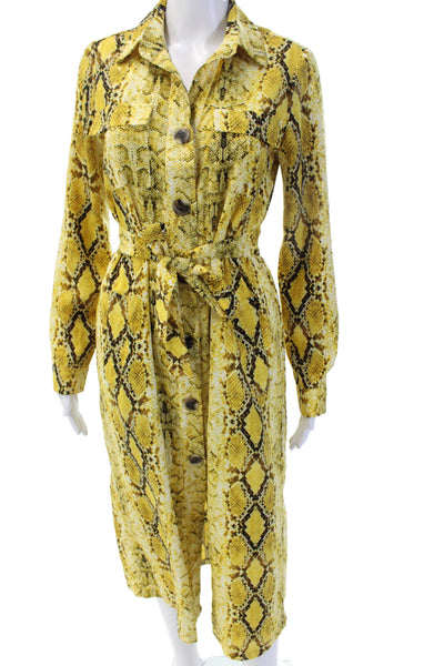 Jeff Gallano Womens Yellow Animal Print Long Sleeve Shirt Dress Size 1