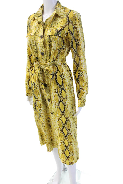 Jeff Gallano Womens Yellow Animal Print Long Sleeve Shirt Dress Size 1