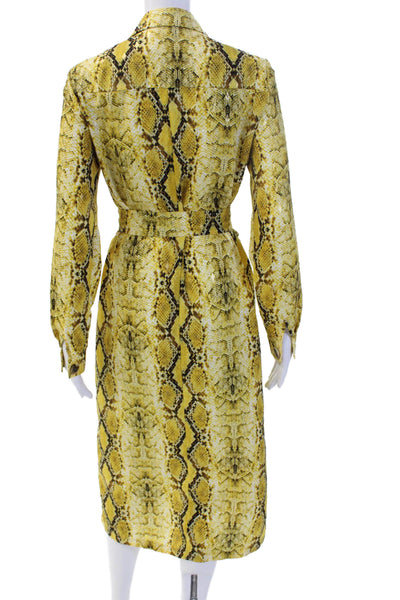 Jeff Gallano Womens Yellow Animal Print Long Sleeve Shirt Dress Size 1