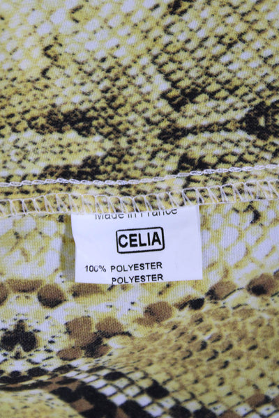 Jeff Gallano Womens Yellow Animal Print Long Sleeve Shirt Dress Size 1