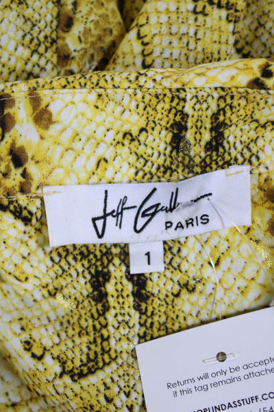 Jeff Gallano Womens Yellow Animal Print Long Sleeve Shirt Dress Size 1