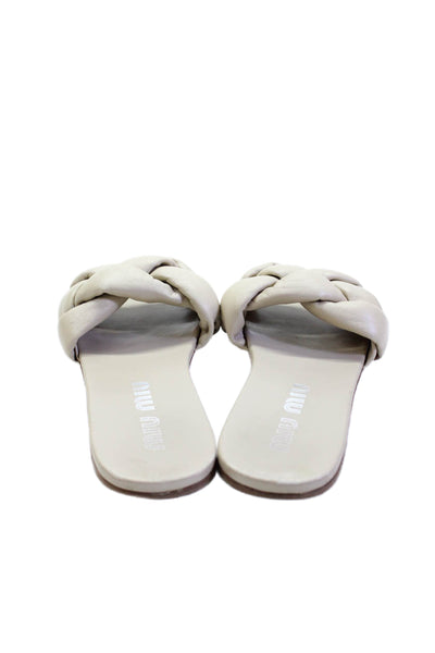 Miu Miu Womens Leather Padded Woven Slide On Sandals Beige Size 41 11