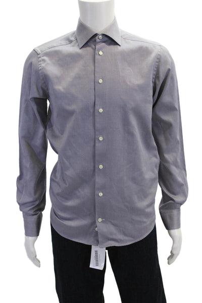 Eton Mens Dress Shirt Gray Cotton Point Spread Collar Long Sleeve Size 15