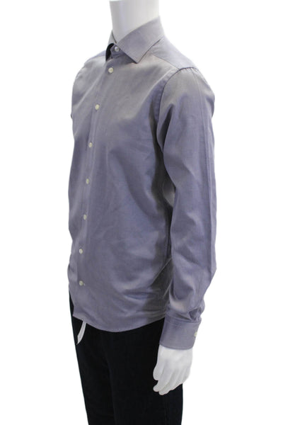 Eton Mens Dress Shirt Gray Cotton Point Spread Collar Long Sleeve Size 15