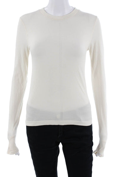 Athleta Women Basic White Crew Neck Long Sleeve T-Shirt Nylon Spandex Size S