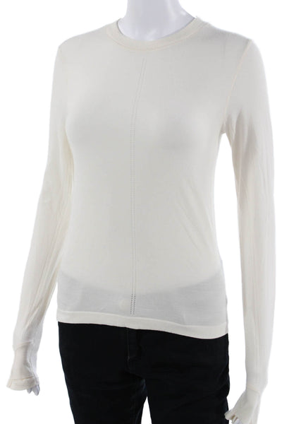 Athleta Women Basic White Crew Neck Long Sleeve T-Shirt Nylon Spandex Size S