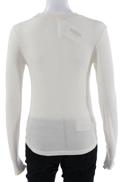 Athleta Women Basic White Crew Neck Long Sleeve T-Shirt Nylon Spandex Size S