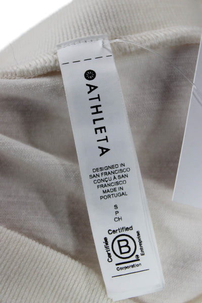 Athleta Women Basic White Crew Neck Long Sleeve T-Shirt Nylon Spandex Size S
