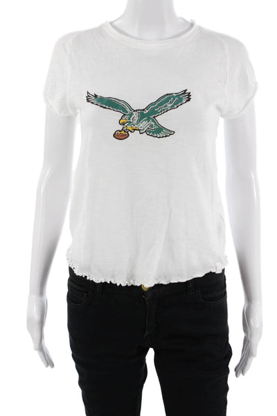 We The Free Womens Cropped White Bird Graphic Cotton Crew Neck T-Shirt Size S