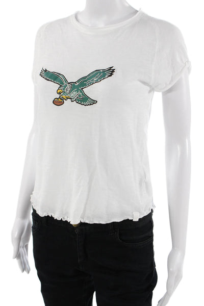 We The Free Womens Cropped White Bird Graphic Cotton Crew Neck T-Shirt Size S