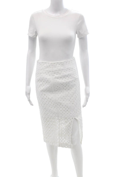 Nicholas Women Straight Pencil Skirt White Cotton Geometric Size 4