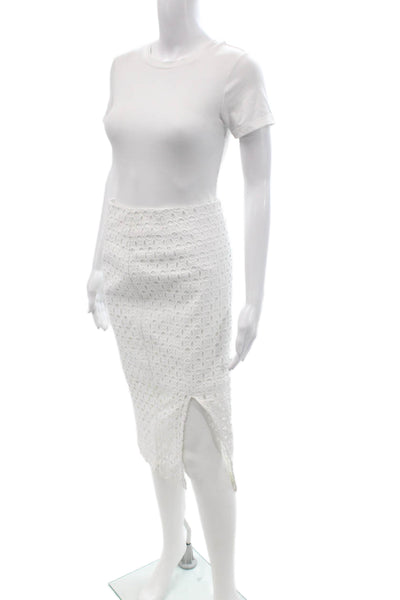 Nicholas Women Straight Pencil Skirt White Cotton Geometric Size 4