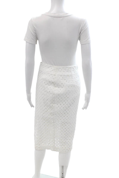 Nicholas Women Straight Pencil Skirt White Cotton Geometric Size 4