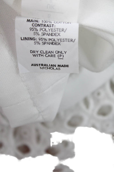 Nicholas Women Straight Pencil Skirt White Cotton Geometric Size 4