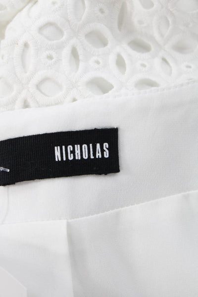Nicholas Women Straight Pencil Skirt White Cotton Geometric Size 4