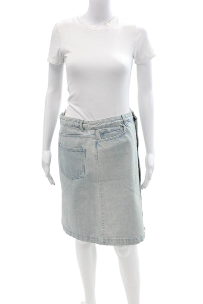 A.P.C. Women A-Line Straight Pencil Skirt Light Blue Cotton Knee Length Size 38