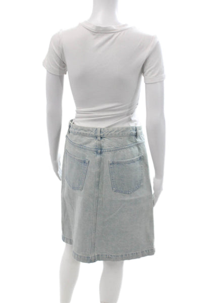 A.P.C. Women A-Line Straight Pencil Skirt Light Blue Cotton Knee Length Size 38