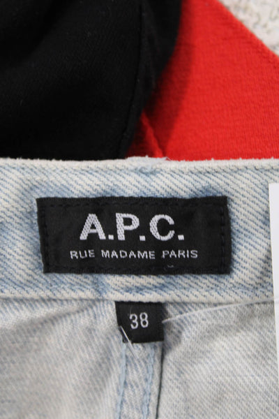A.P.C. Women A-Line Straight Pencil Skirt Light Blue Cotton Knee Length Size 38