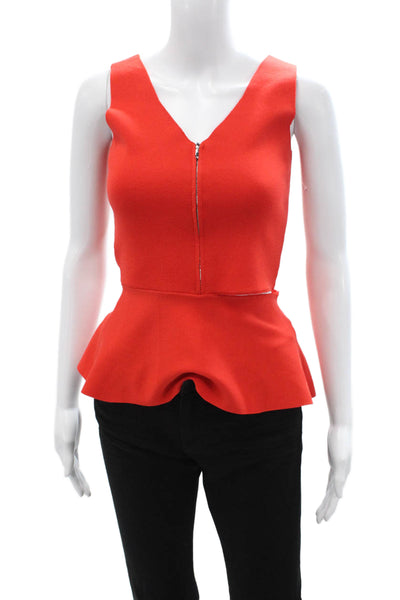 Elie Tahari Women Red V-Neck Sleeveless Tank Zip Closure Size S