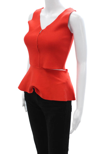 Elie Tahari Women Red V-Neck Sleeveless Tank Zip Closure Size S