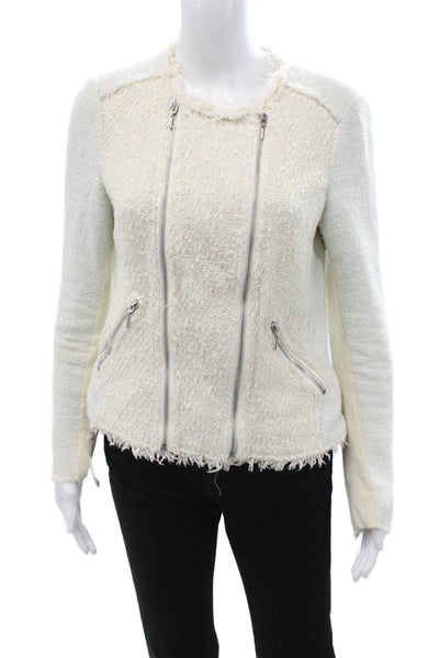 Rebecca Taylor Womens White Zip Front Crew Neck Long Sleeve Jacket Size 4