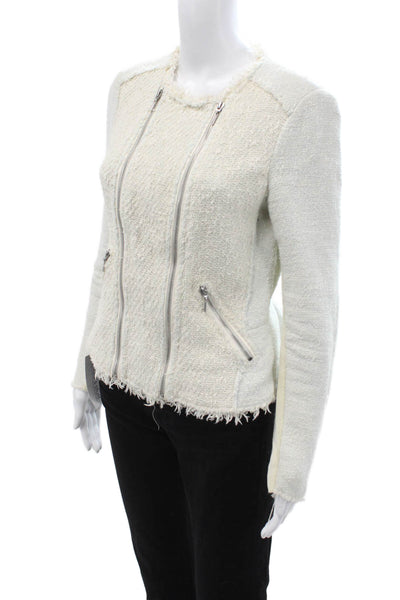 Rebecca Taylor Womens White Zip Front Crew Neck Long Sleeve Jacket Size 4