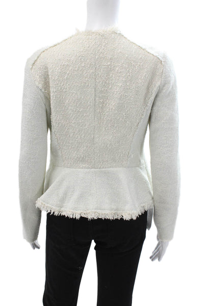 Rebecca Taylor Womens White Zip Front Crew Neck Long Sleeve Jacket Size 4