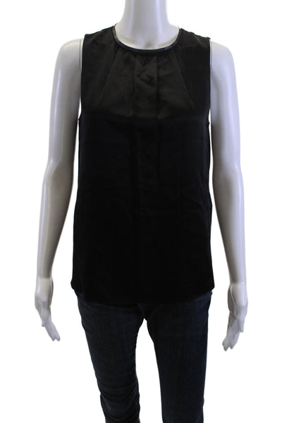 Elie Tahari Women Basic Silk Black Sleeveless Tank Round Neck Button Size XS