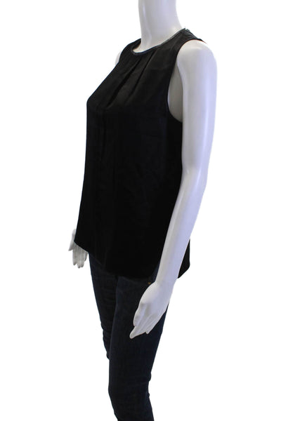 Elie Tahari Women Basic Silk Black Sleeveless Tank Round Neck Button Size XS