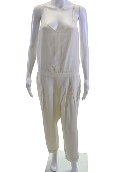 J Crew Collection Women Beige Silk V-Neck Sleeveless Jumpsuit Size 6
