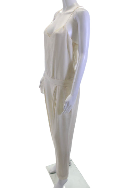 J Crew Collection Women Beige Silk V-Neck Sleeveless Jumpsuit Size 6