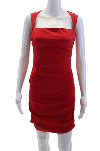 Nicole Miller Womens Bodycon Sheath Dress Red Square Neck Sleeveless Zip Size S