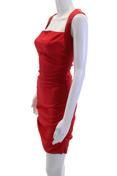 Nicole Miller Womens Bodycon Sheath Dress Red Square Neck Sleeveless Zip Size S