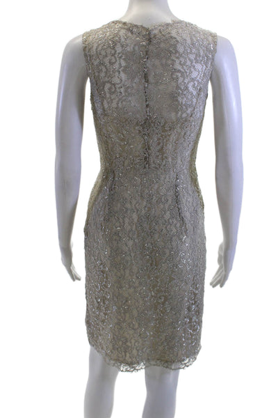 BCBGMAXAZRIA Womens Sheath Dress Beige V Neck Sleeveless Metallic Size 2