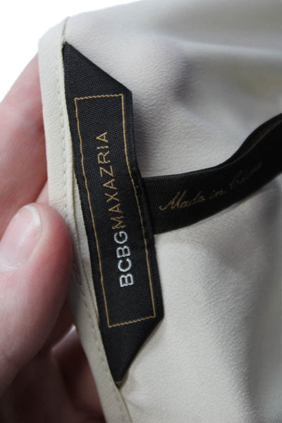 BCBGMAXAZRIA Womens Sheath Dress Beige V Neck Sleeveless Metallic Size 2