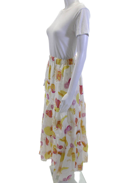 Charlie Holiday Womens White Graphic Peasant Maxi Skirt Linen Cotton Size 4