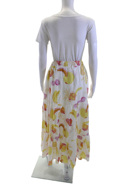 Charlie Holiday Womens White Graphic Peasant Maxi Skirt Linen Cotton Size 4