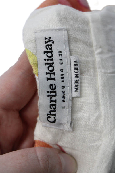 Charlie Holiday Womens White Graphic Peasant Maxi Skirt Linen Cotton Size 4