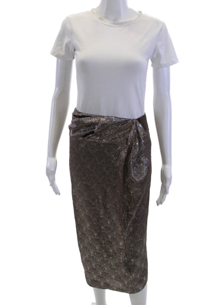 Ports 1961 Womens Wrap Pencil Midi Skirt Brown Silk Blend Size 2