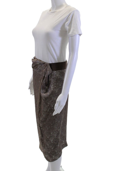 Ports 1961 Womens Wrap Pencil Midi Skirt Brown Silk Blend Size 2