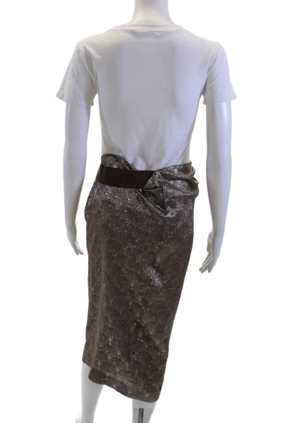 Ports 1961 Womens Wrap Pencil Midi Skirt Brown Silk Blend Size 2