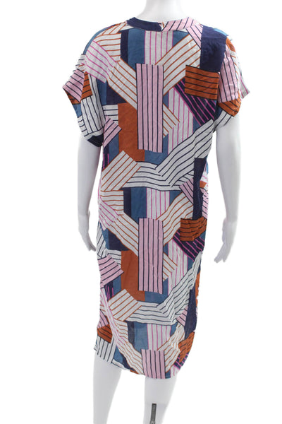 Cooper & Ella Womens Blue V-Neck Kaftan Geometric Mid-Calf Short Sleeve Size S