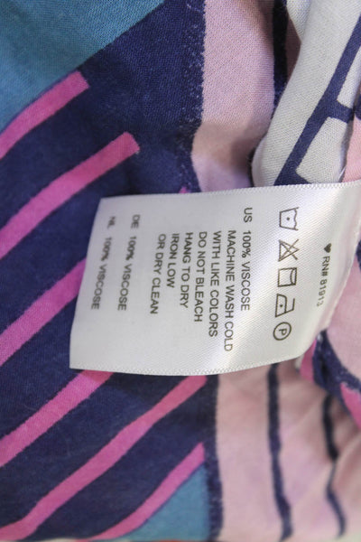 Cooper & Ella Womens Blue V-Neck Kaftan Geometric Mid-Calf Short Sleeve Size S